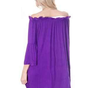 By Together NEW SMALL Purple Peasant Sleeve Gather Circle Neck Tunic Top